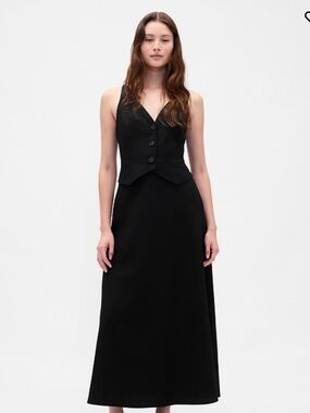 Gap Black Linen Blend Maxi Dress with Tailored Vest